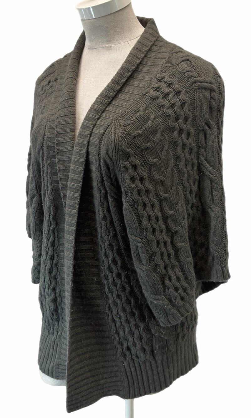 Autumn Cashmere Women Green Cocoon Heavy Cable Knit Open Front Cardigan L